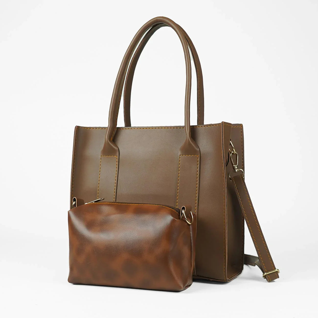 Mocha Brown 2-in-1 Tote & Pouch Set