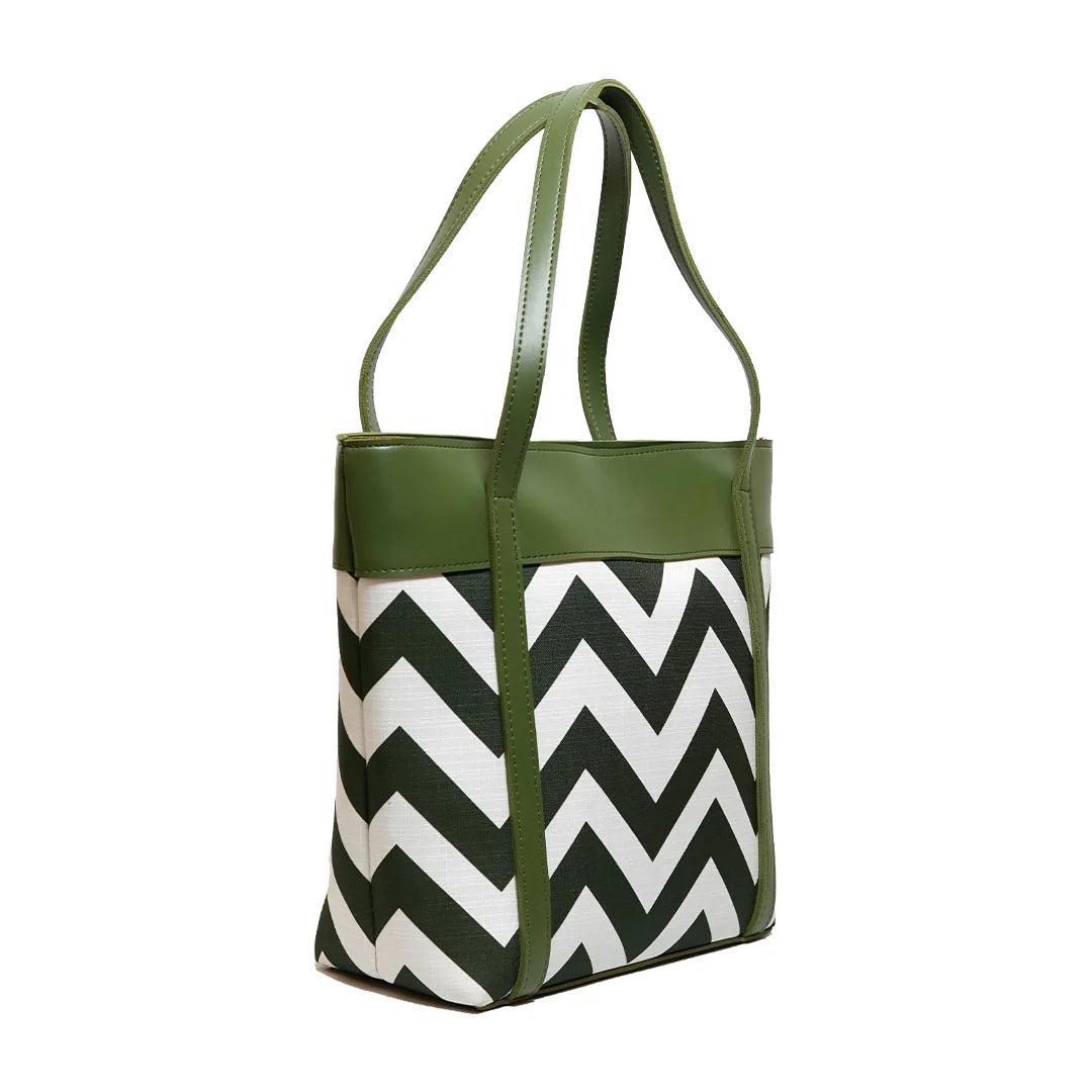 Olive Chevron Canvas Tote