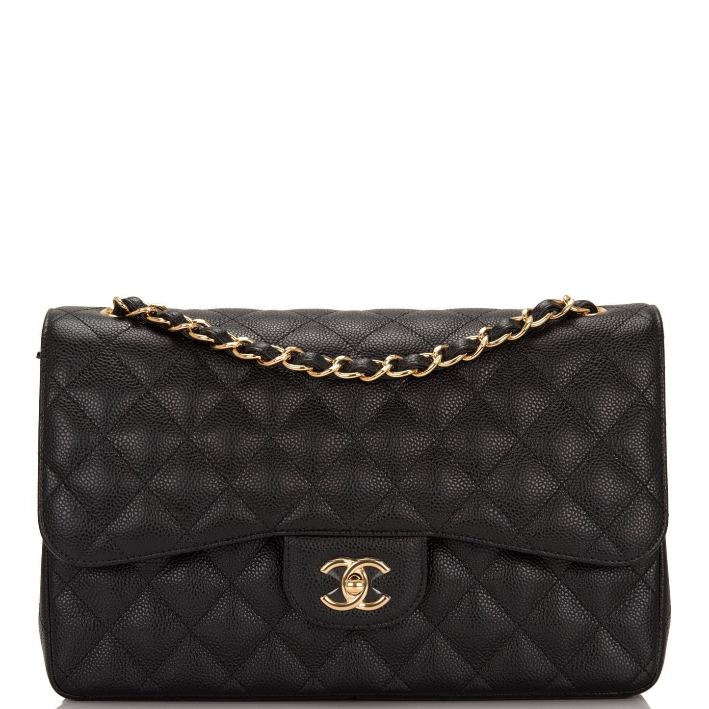 Chanel Black Quilted Caviar Jumbo Classic Double Flap Bag Gold Hardware - Fashiono