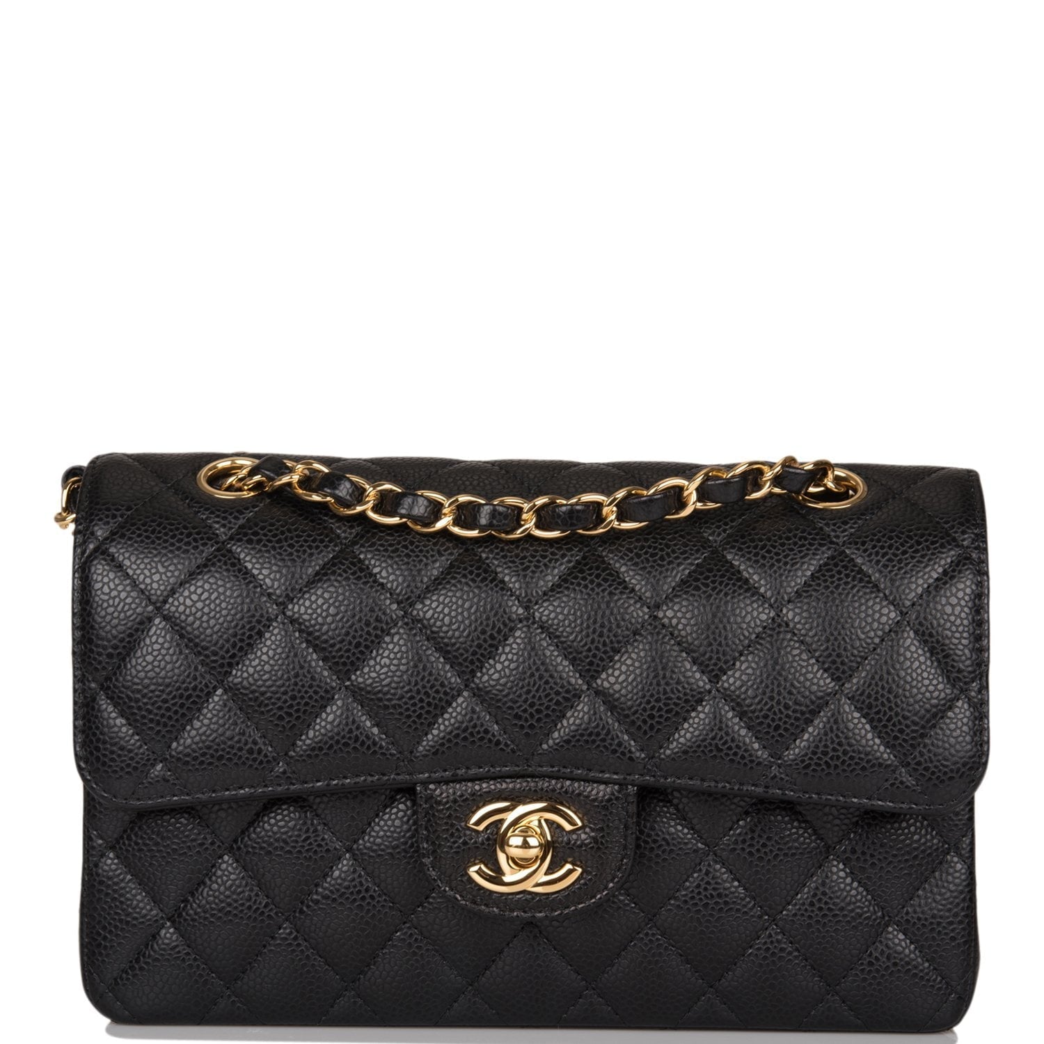 Chanel Black Quilted Caviar Small Classic Double Flap Bag Gold Hardware - Fashiono