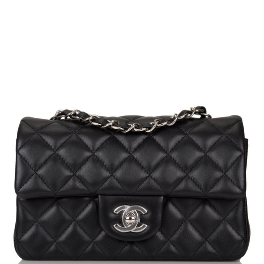 Chanel Black Quilted Lambskin Rectangular Mini Classic Flap Bag Silver Hardware - Fashiono