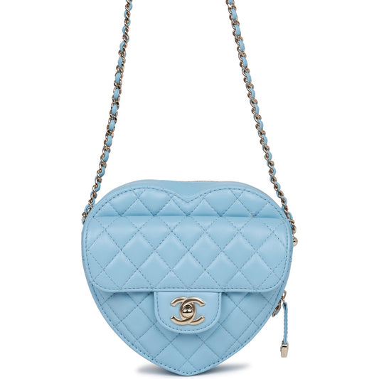 Chanel CC In Love Large Heart Bag Blue Lambskin Light Gold Hardware - Fashiono