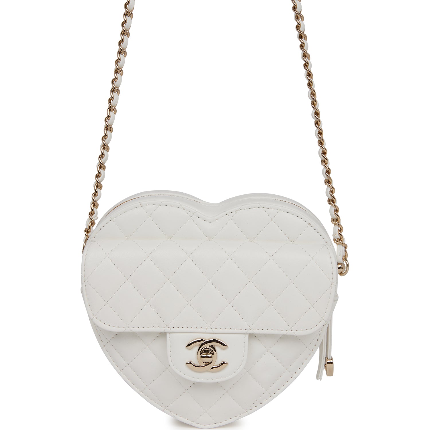 Chanel CC In Love Large Heart Bag White Lambskin Light Gold Hardware - Fashiono