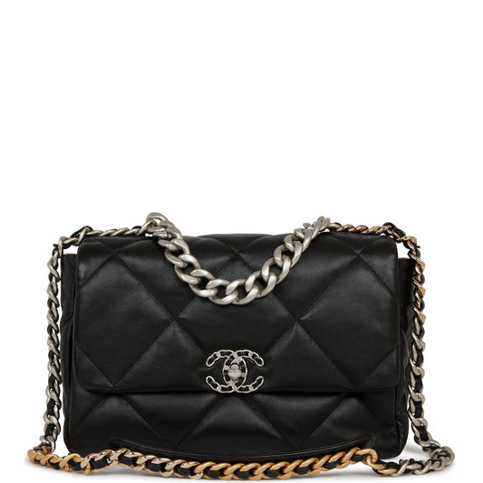 Chanel Large 19 Flap Bag Black Lambskin Mixed Hardware - Fashiono