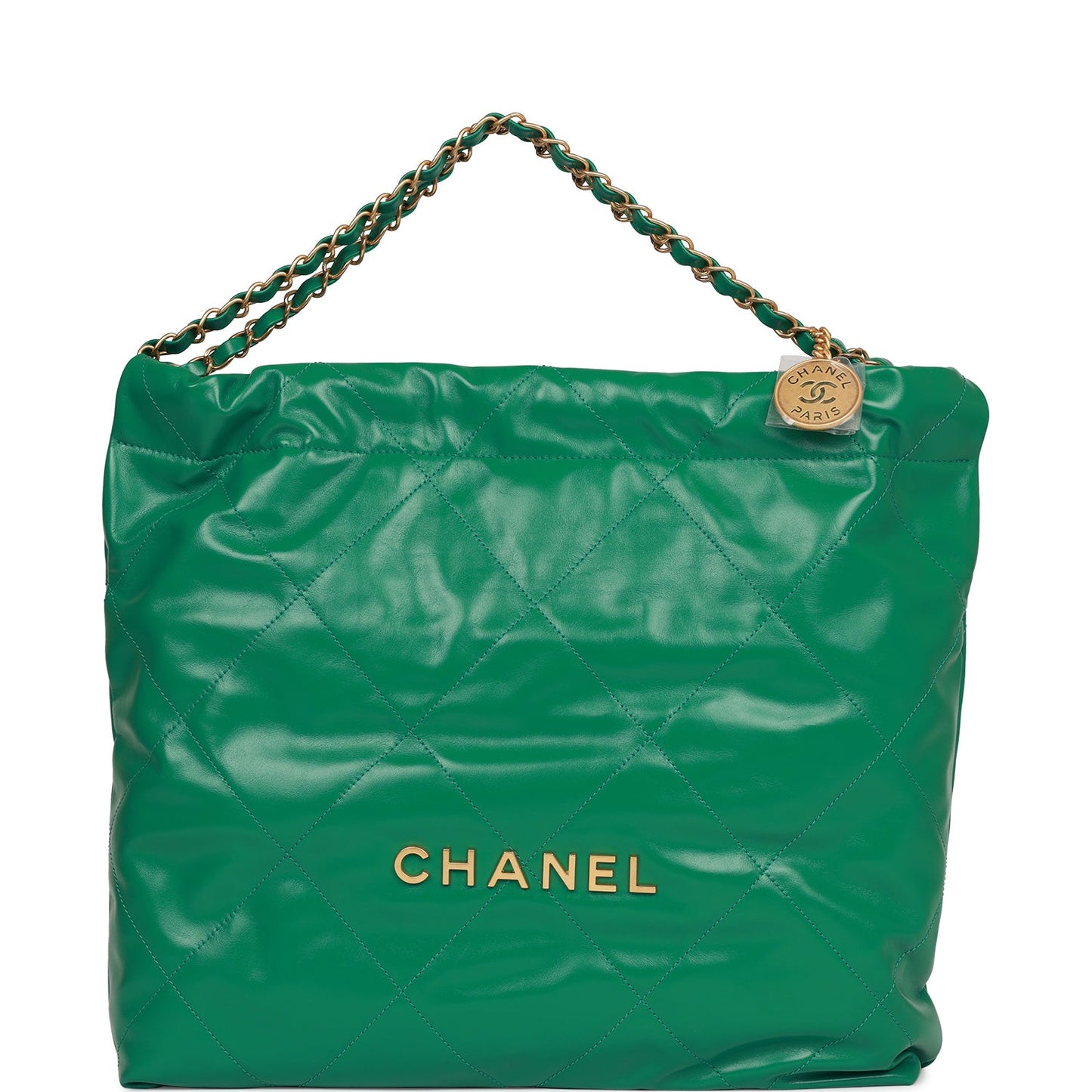 Chanel Medium 22 Bag Green Calfskin Gold Hardware - Fashiono