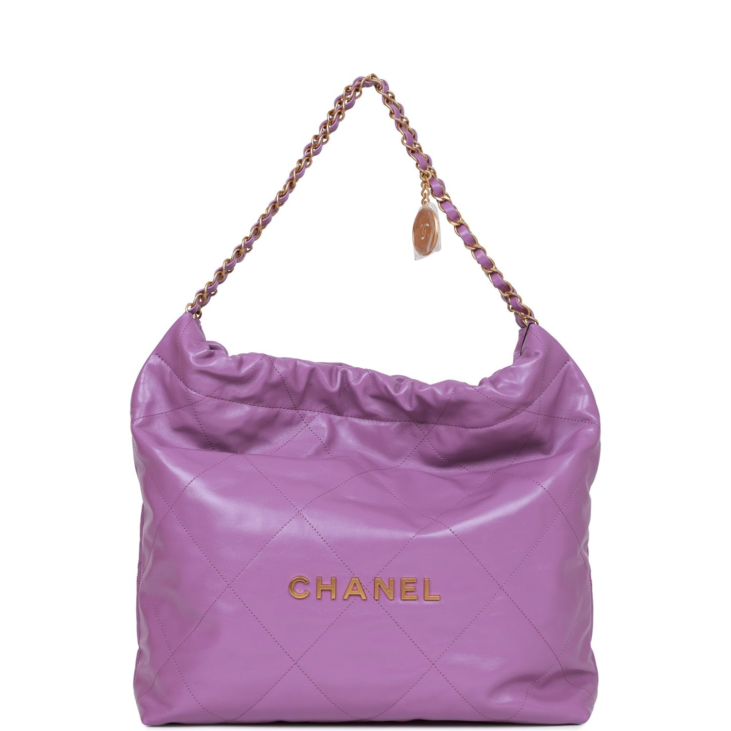 Chanel Medium 22 Bag Purple Calfskin Gold Hardware - Fashiono