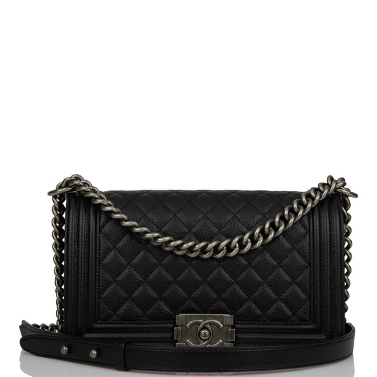 Chanel Medium Boy Bag Black Caviar Ruthenium Hardware - Fashiono