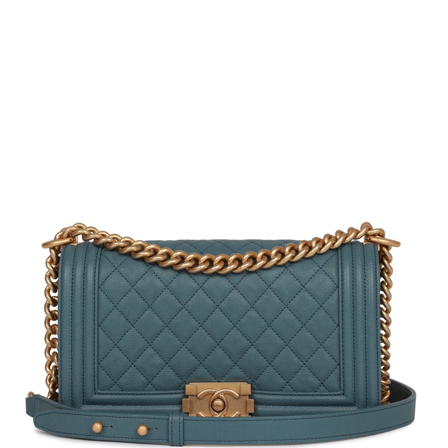 Chanel Medium Boy Bag Blue Caviar Antique Gold Hardware - Fashiono