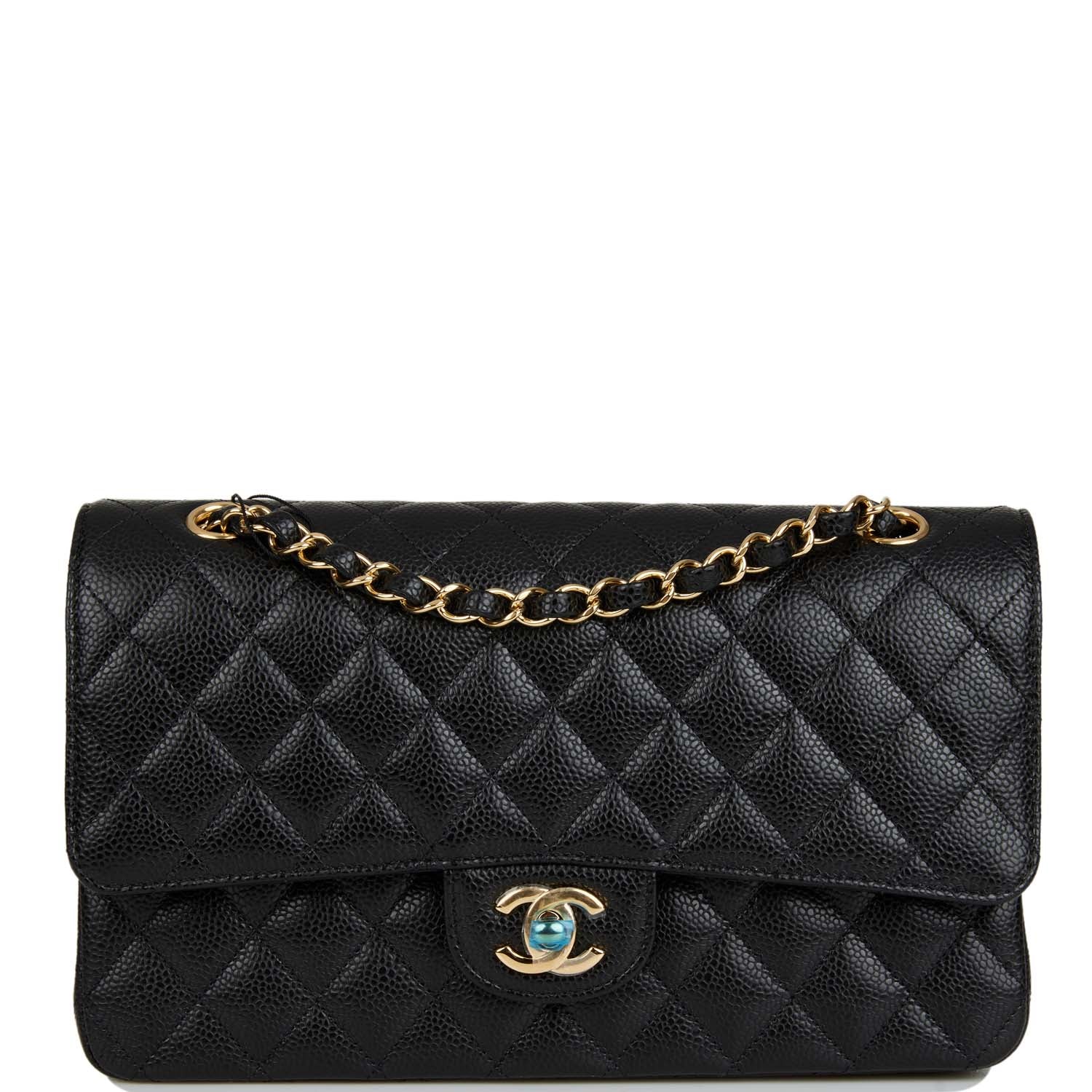 Chanel Medium Classic Double Flap Bag Black Quilted Caviar Gold Hardware - Fashiono