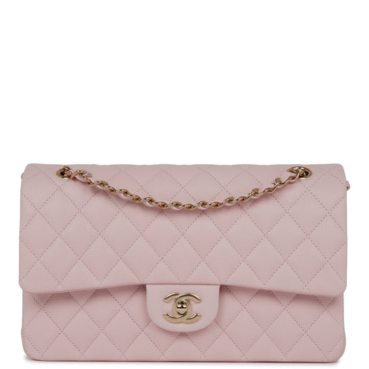 Chanel Medium Classic Double Flap Bag Light Pink Caviar Light Gold Hardware - Fashiono