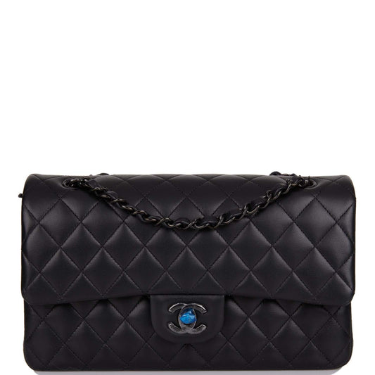 Chanel Medium Classic Double Flap Bag SO Black Lambskin Quilted Black Hardware - Fashiono