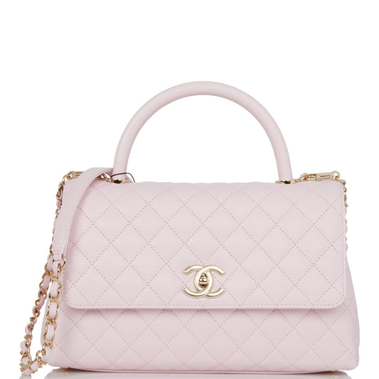 Chanel Medium Coco Handle Flap Bag Light Pink Caviar Light Gold Hardware - Fashiono