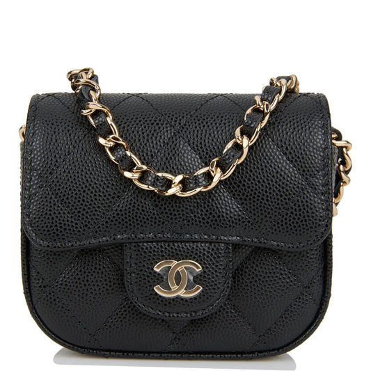 Chanel Mini Clutch With Chain Bag Black Caviar Gold Hardware - Fashiono