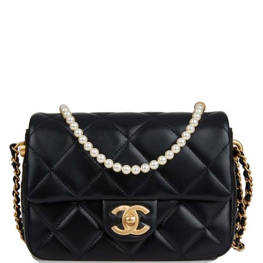 Chanel Mini My Perfect Flap Bag Black Lambskin Antique Gold Hardware - Fashiono