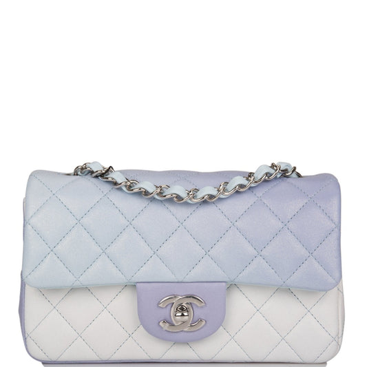 Chanel Mini Rectangular Flap Bag Blue Metallic Ombre Lambskin Silver Hardware - Fashiono