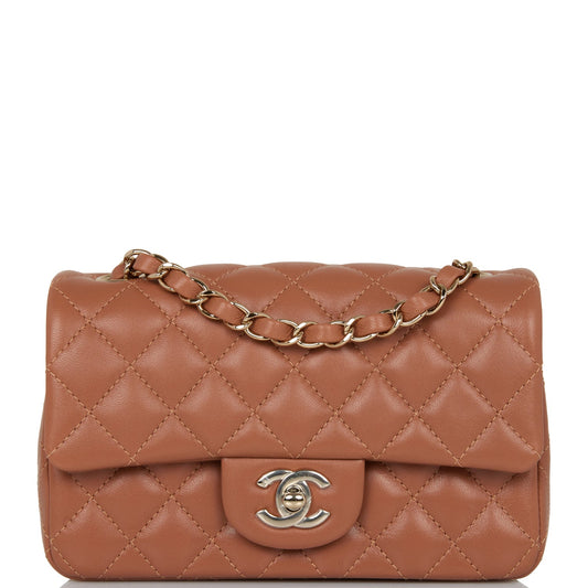 Chanel Mini Rectangular Flap Bag Caramel Lambskin Light Gold Hardware - Fashiono