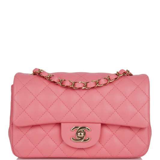 Chanel Mini Rectangular Flap Bag Coral Lambskin Light Gold Hardware - Fashiono