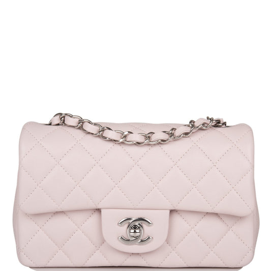 Chanel Mini Rectangular Flap Bag Light Purple Lambskin Silver Hardware - Fashiono