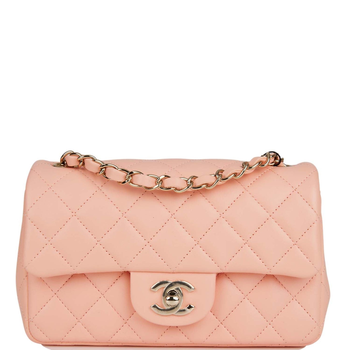 Chanel Mini Rectangular Flap Bag Peach Lambskin Light Gold Hardware - Fashiono