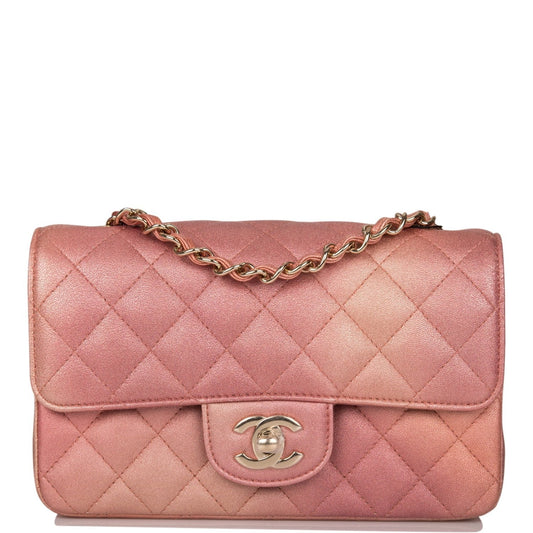 Chanel Mini Rectangular Flap Bag Pink Ombre Metallic Lambskin Light Gold Hardware - Fashiono