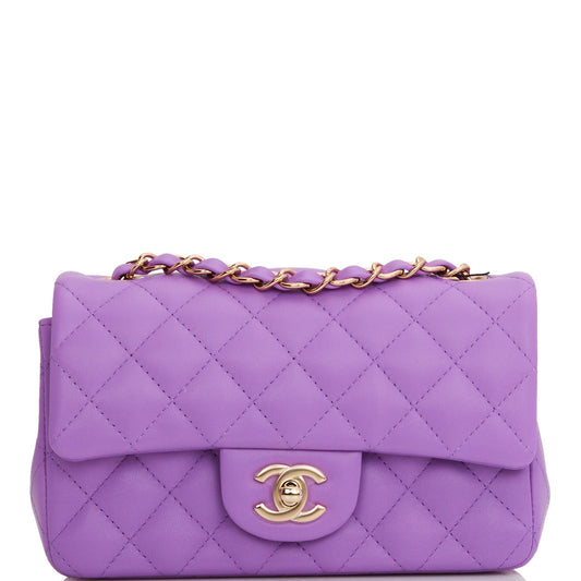 Chanel Mini Rectangular Flap Bag Purple Lambskin Light Gold Hardware - Fashiono