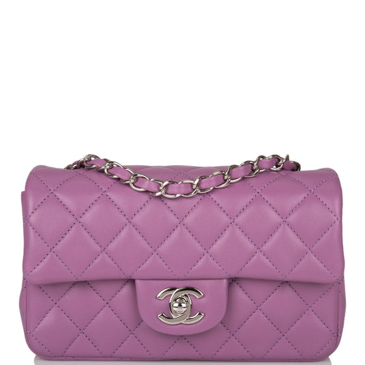 Chanel Mini Rectangular Flap Bag Purple Lambskin Silver Hardware - Fashiono