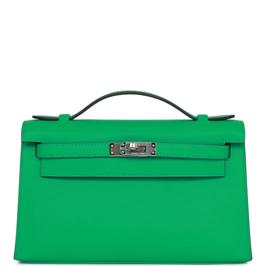 Hermes Kelly Pochette Menthe Swift Palladium Hardware - Fashiono