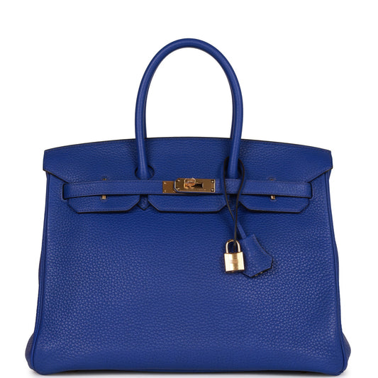 Pre - owned Hermes Special Order (HSS) Birkin 35 Bleu Electric Verso Clemence Gold Hardware - Fashiono