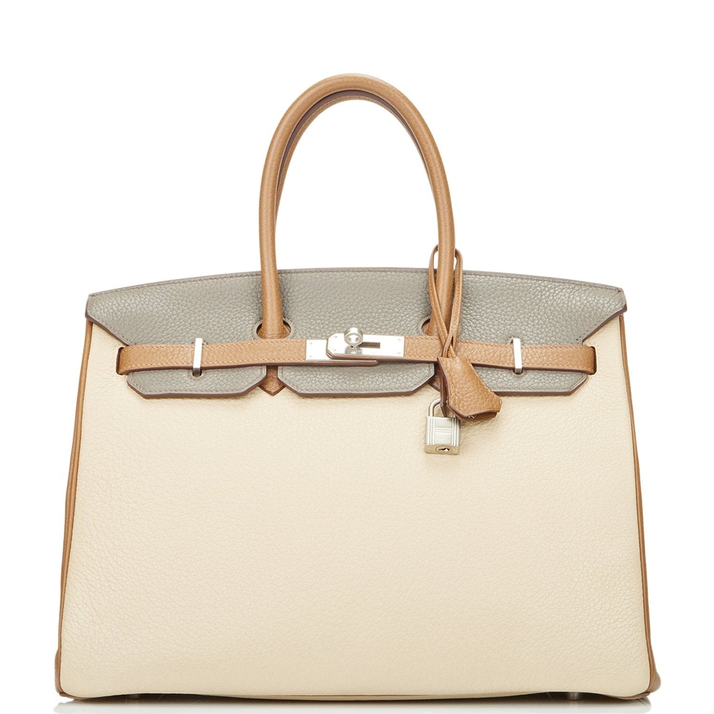 Pre - owned Hermes Special Order (HSS) Birkin 35 Parchemin, Gold and Etain Clemence Brushed Palladium Hardware - Fashiono